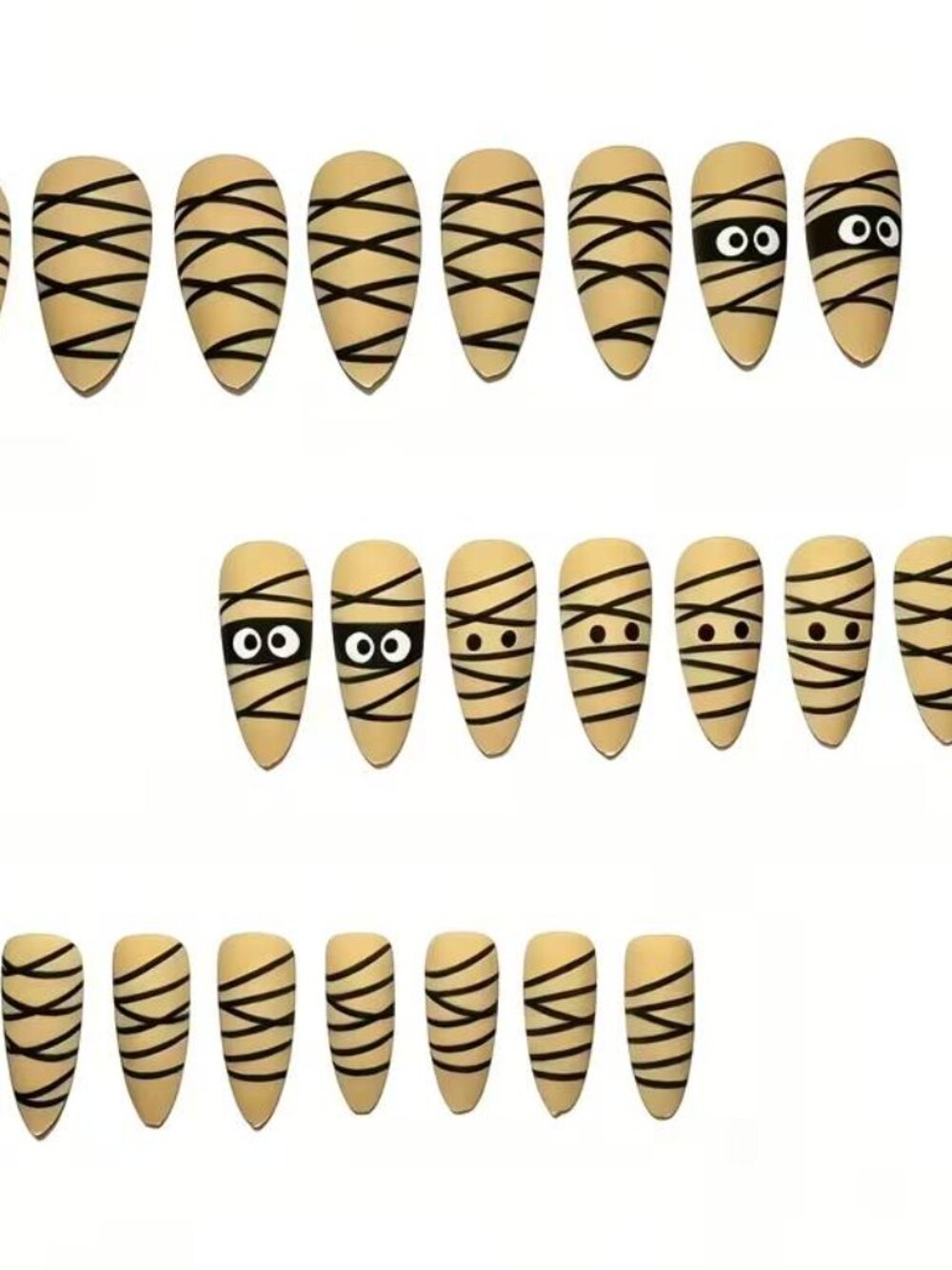 24pcs Matte Nude Almond Halloween Spooky Big-Eye Nail set NIB - Picture 6 of 6